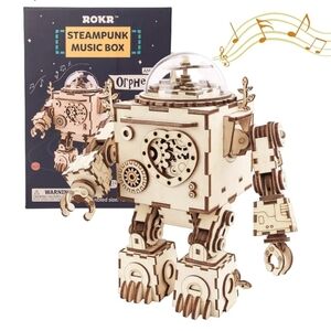 NEW Steampunk Robot Music Box Orpheus, DIY, Robotime 3D Wooden Puzzle AM601